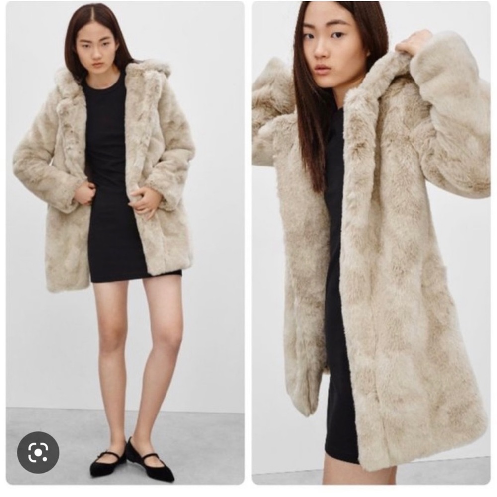 EUC Sunday Best faux fur coat with hood, small